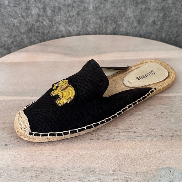 Soludos Black Elephant Mule Slides Gold Beaded Slip On Womens Size 8 - Picture 10 of 13